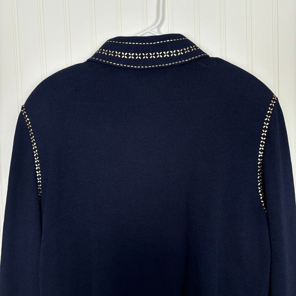Vintage St. John Collection Knit Jacket Women 16 Navy Blue Gold Studded Zip Up - Picture 6 of 15